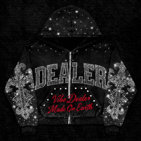 Rhinestone Made On Earth “DEALER” Zip-up Hoodie